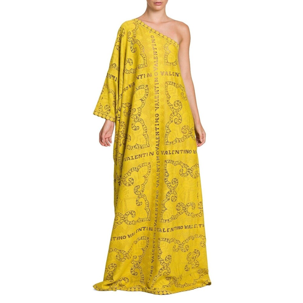 $6900 Valentino One-Shoulder Cotton Blend Logo Gown Maxi Dress Size 40 / US 4
